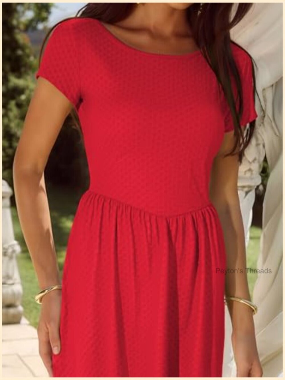 Short Sleeve Maxi Dress with Pocket Elegant Fit and Flare Lace Up Back - Picture 4 of 5